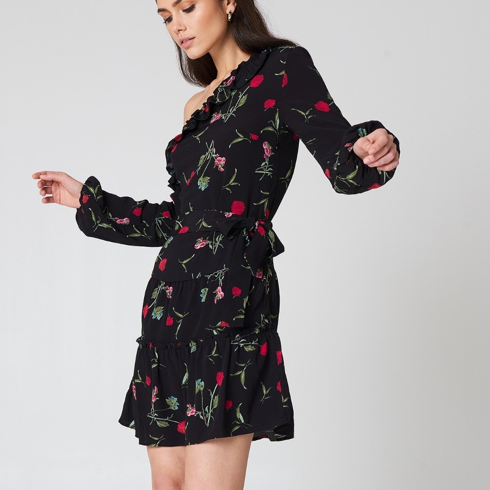 Black Floral Asymmetric Dress